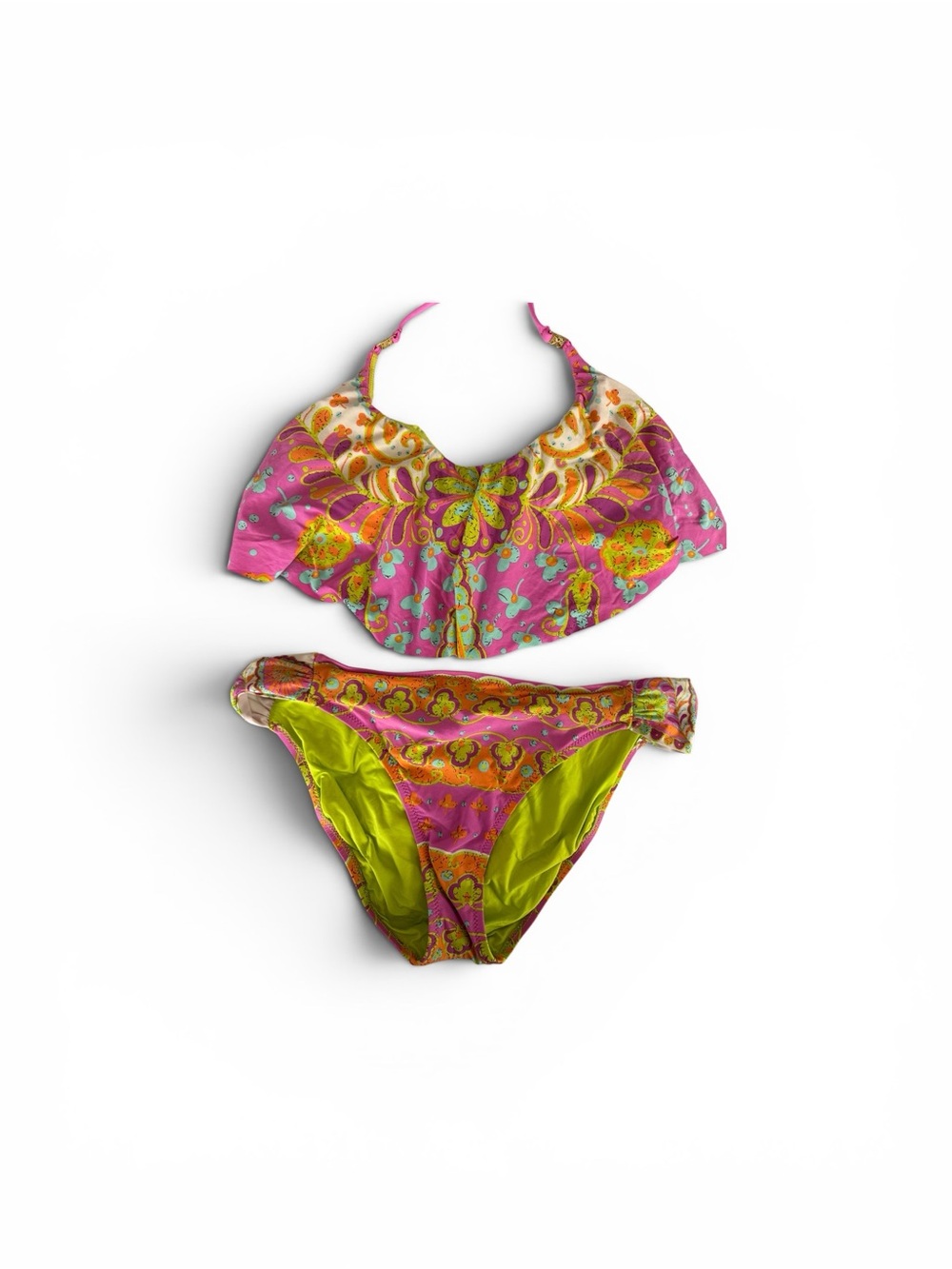 Trina Turk - size 14 - Vibrant Pink & Lime Floral Paisley Bikini Set
